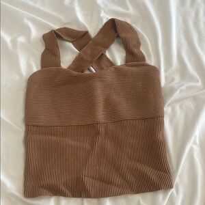 Brown Knit Cross-Back Top
